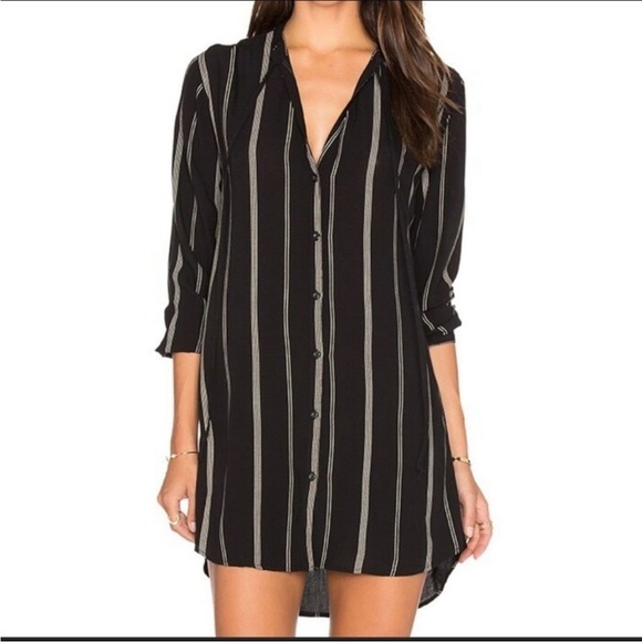 RAILS Stephanie Black Mocha Stripe Dress Tie Front Long Sleeve Vneck Sz XS - Picture 1 of 13
